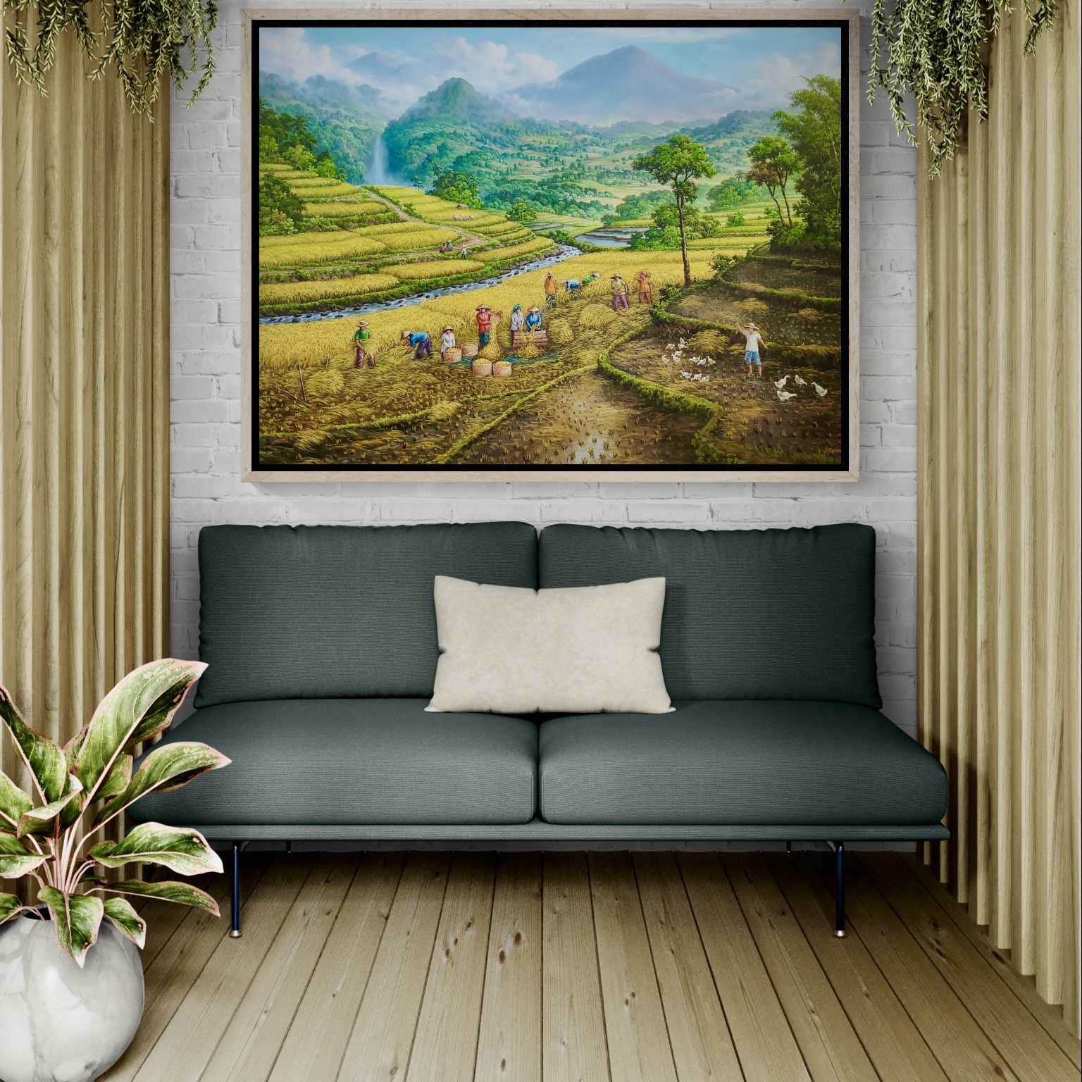 The Beauty of a Waterfall with Captivating Rice Fields.